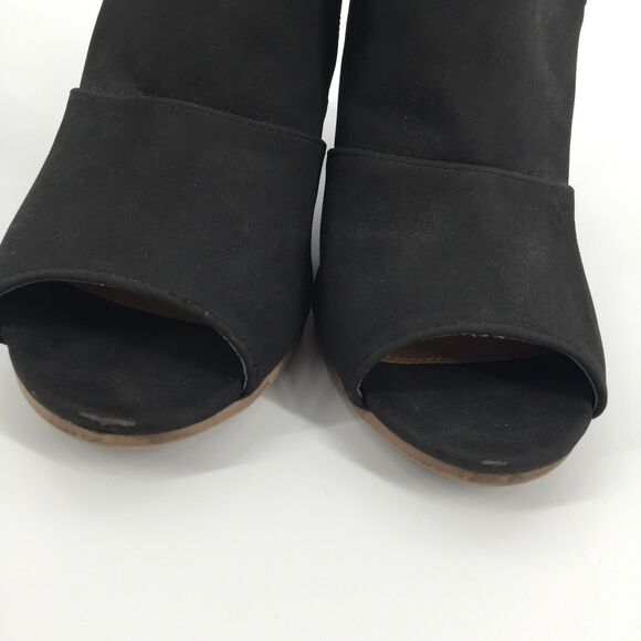 Qupid Faux Leather Open Toe Stacked Ankle Boots 9 Womens Solid Black Low Booties - Picture 4 of 9